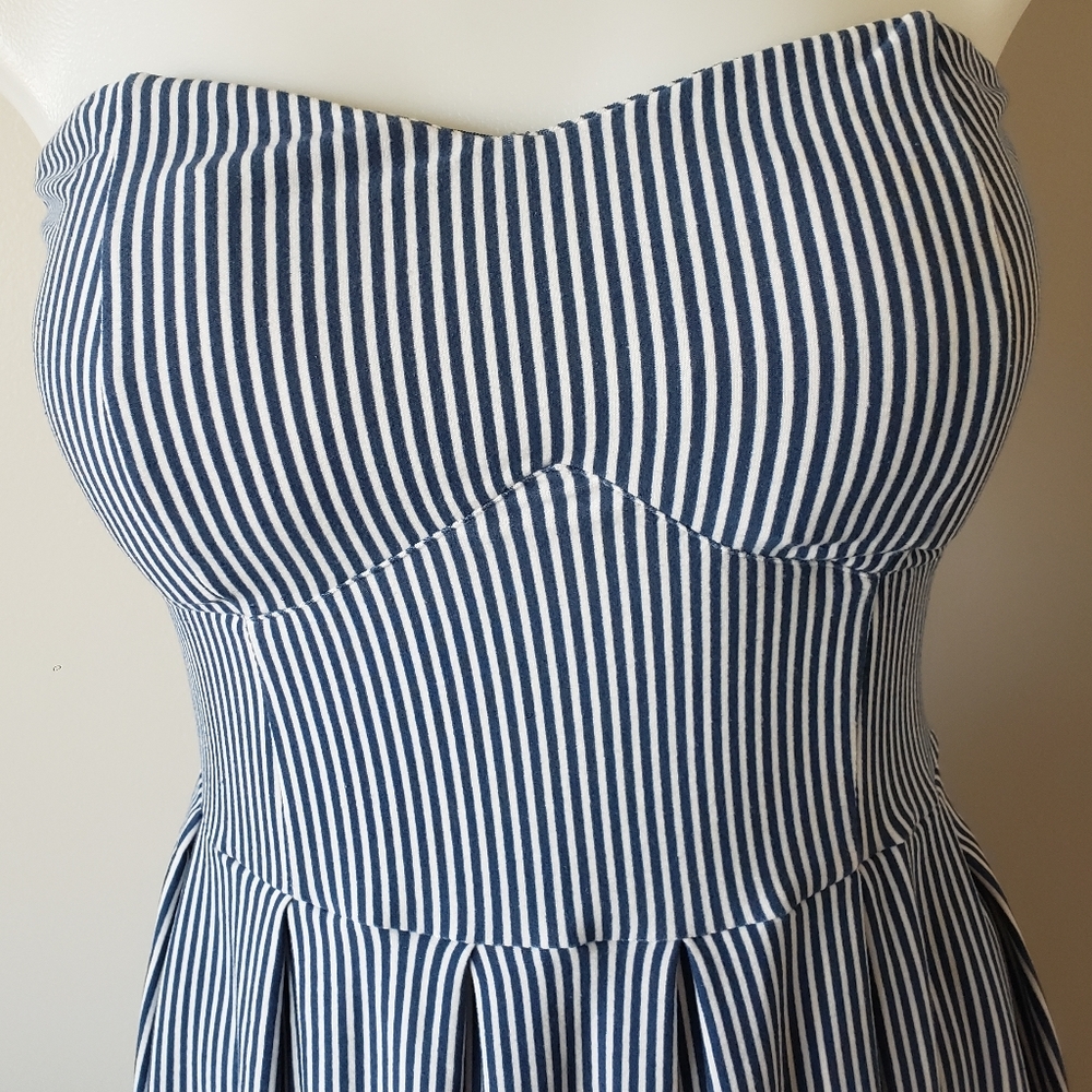 Blue Striped Floral Dress with Removable Straps - Picture 5 of 16